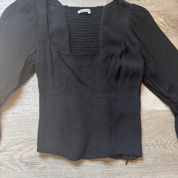 Reformation Black Top Blouse Puff 3/4 Length Sleeve size 2 - Picture 2 of 9